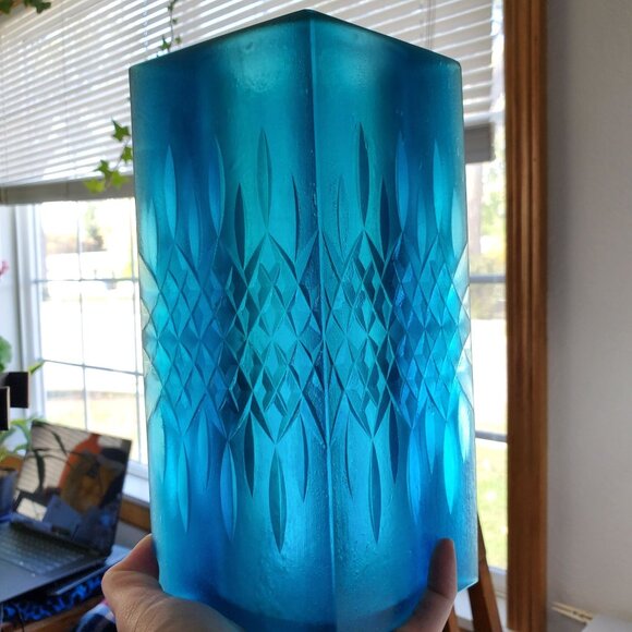 Sascha Brastoff MCM Blue Resin Square Diamond Candleholder 1950's Signed 9 3/4” - Picture 15 of 15